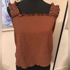 Cute Women's Brown Sleeveless Top Ruffles XL